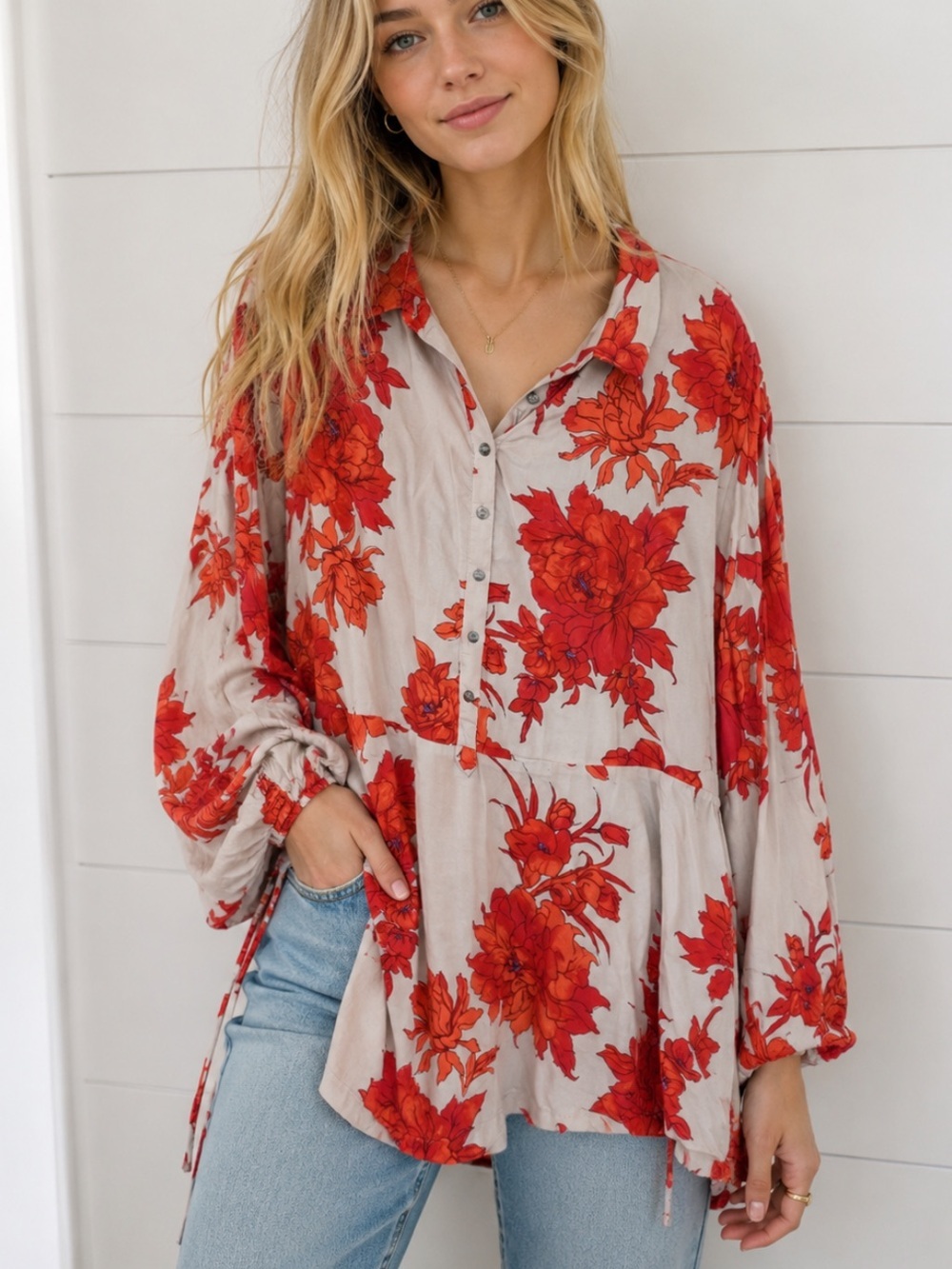 Free People Floral Long Sleeve Mini Dress Size Small 8104